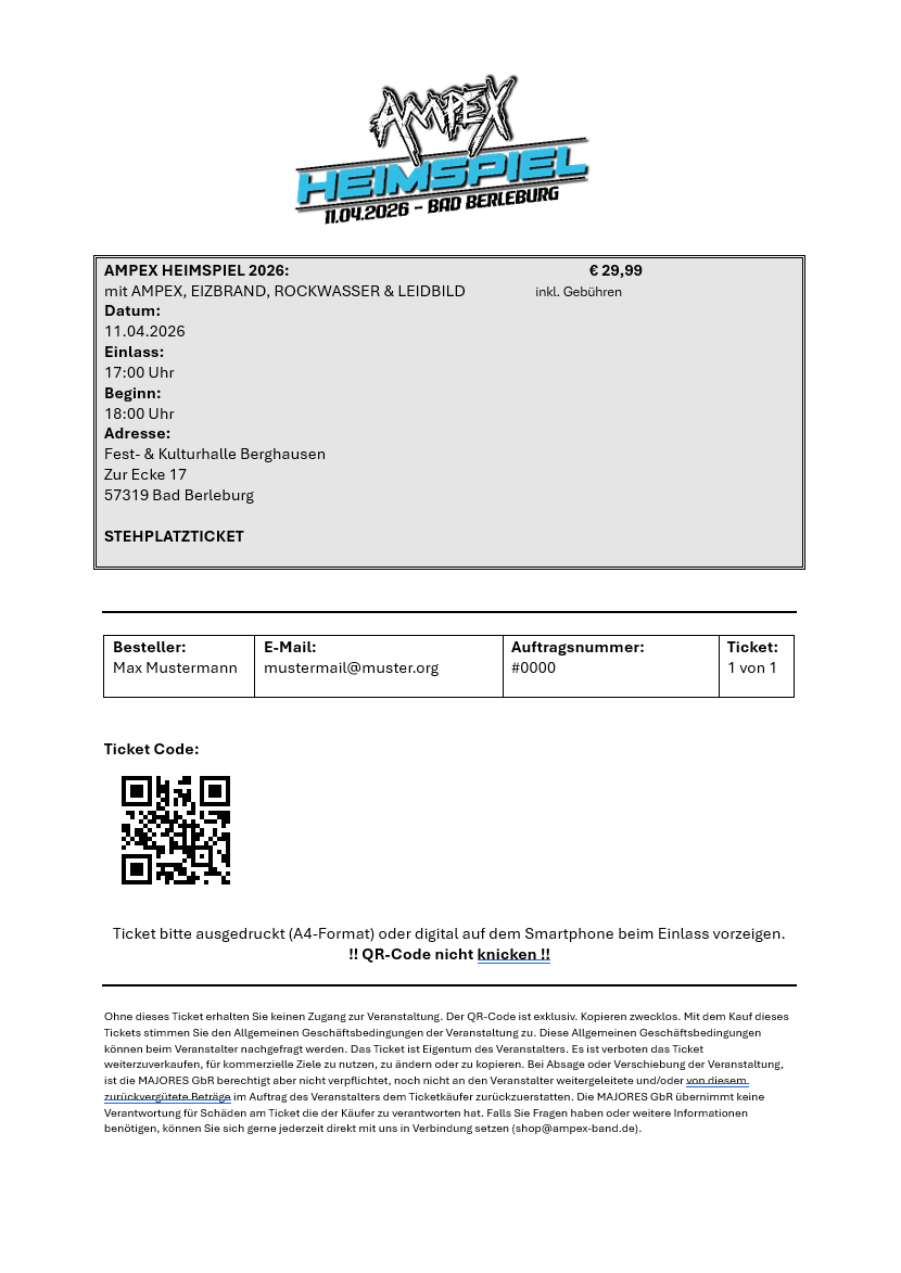 AMPEX HEIMSPIEL 2026, TICKET