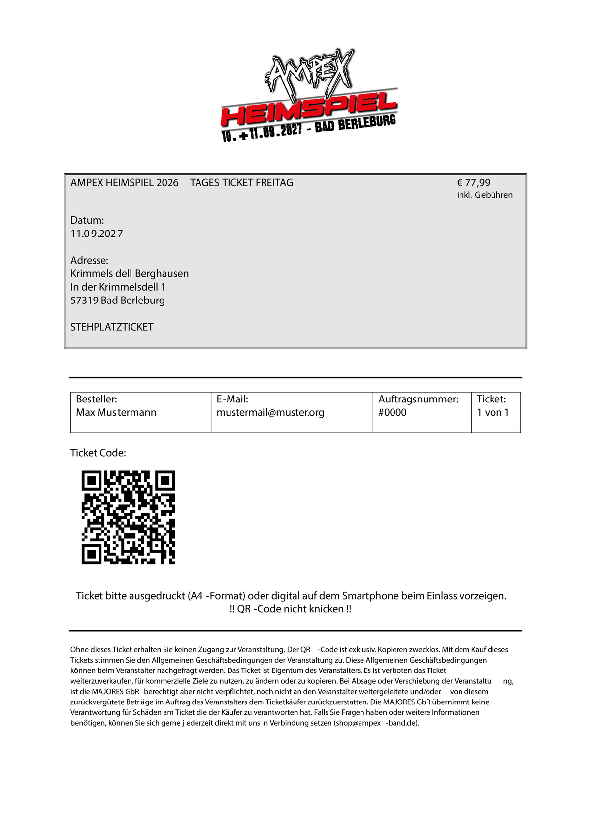 AMPEX HEIMSPIEL 2027, TAGESTICKET FREITAG