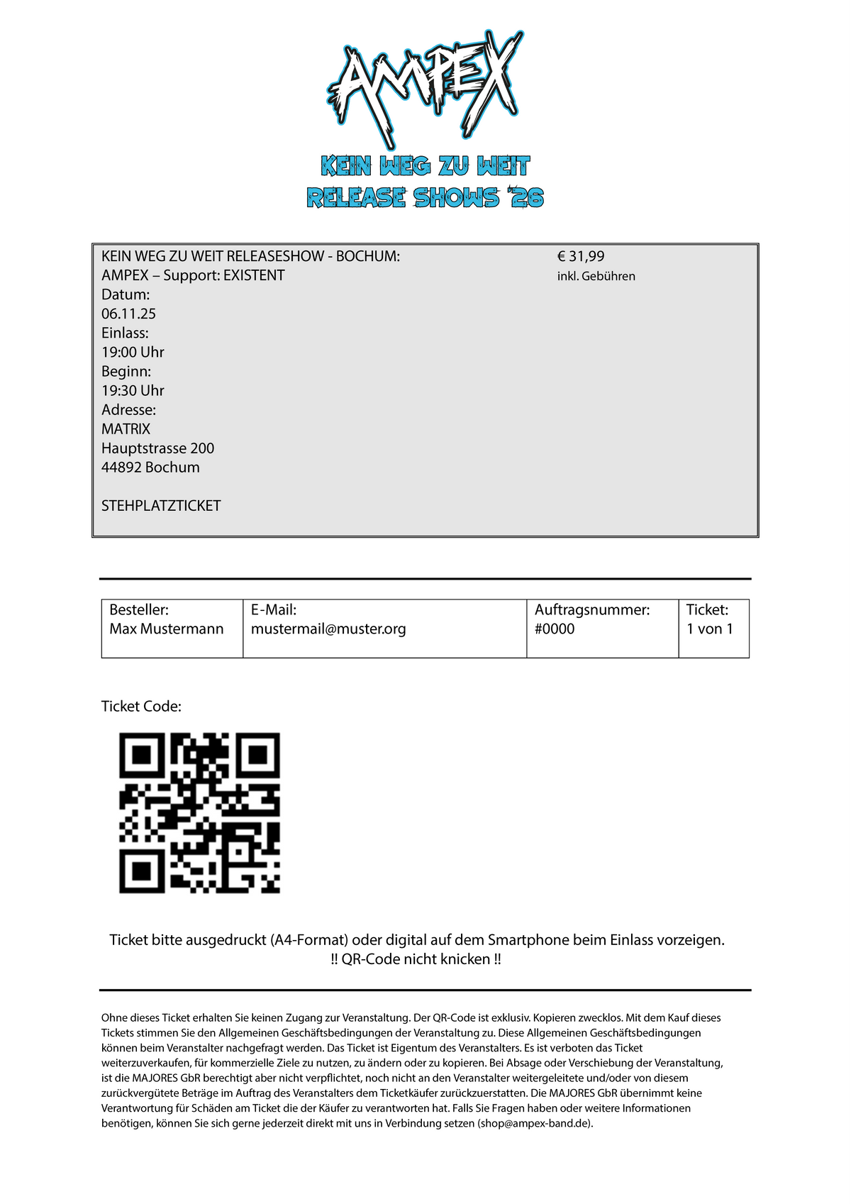 06.11.26 - BOCHUM - KEIN WEG ZU WEIT RELEASESHOW, TICKET